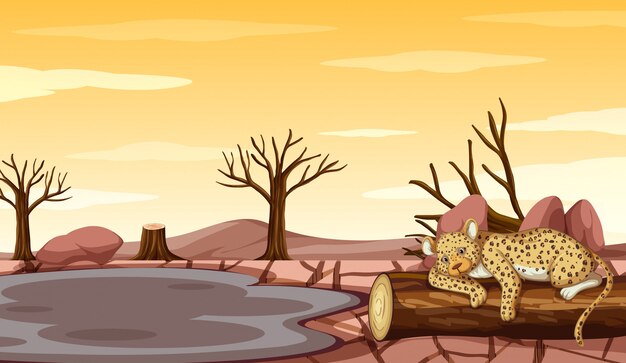 Escena de fondo con tigre y sequía