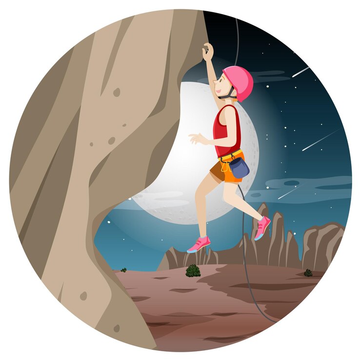 Vector gratuito escena con gente escalando montañas rocosas.