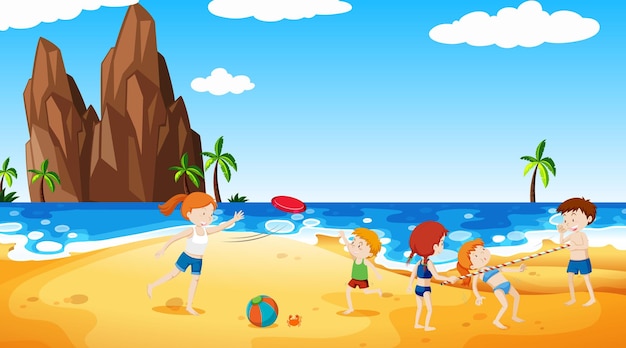 Escena con gente en la playa.
