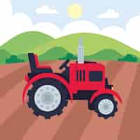 Vector gratuito escena de la granja con paisaje de tractor