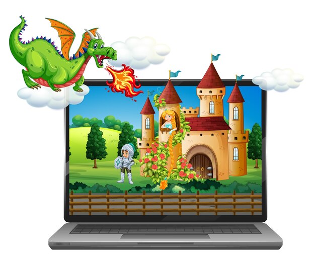 Escena de hadas en el fondo de la computadora portátil