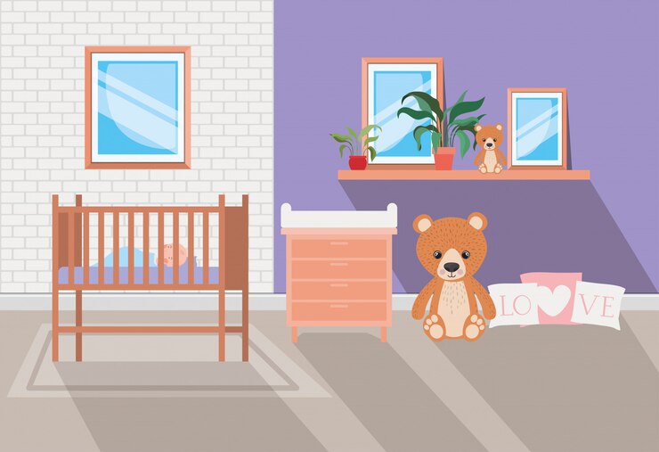 Vector gratuito escena hermosa habitación de cama de bebé
