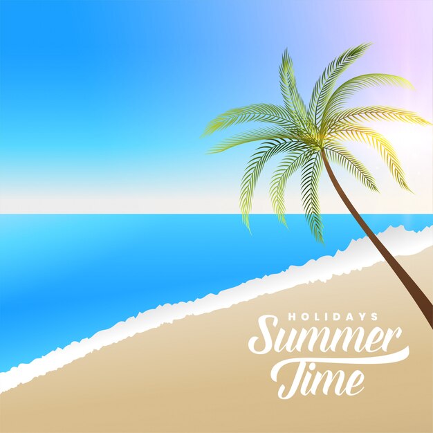 Escena hermosa playa de verano con palmera