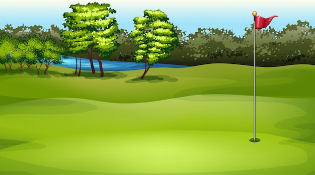 Vector gratuito escena de ilustración del campo de golf