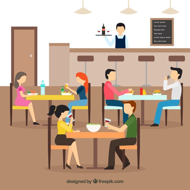 Escena de interior de un restaurante en diseño plano