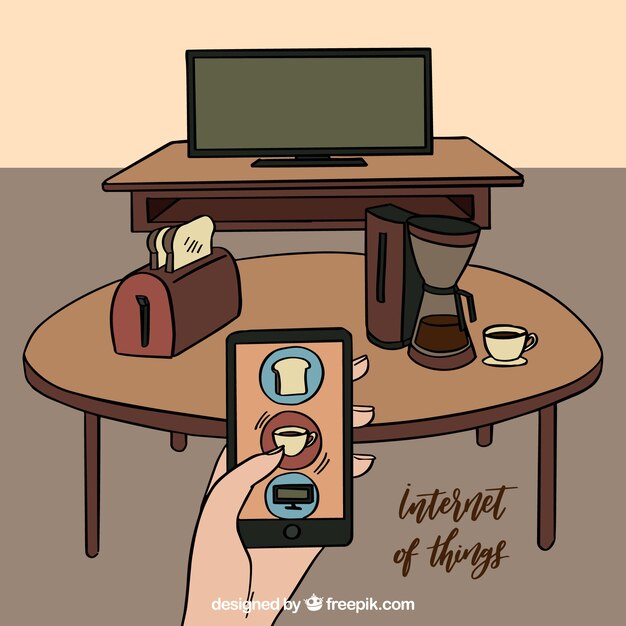 Escena de internet de las cosas con móvil