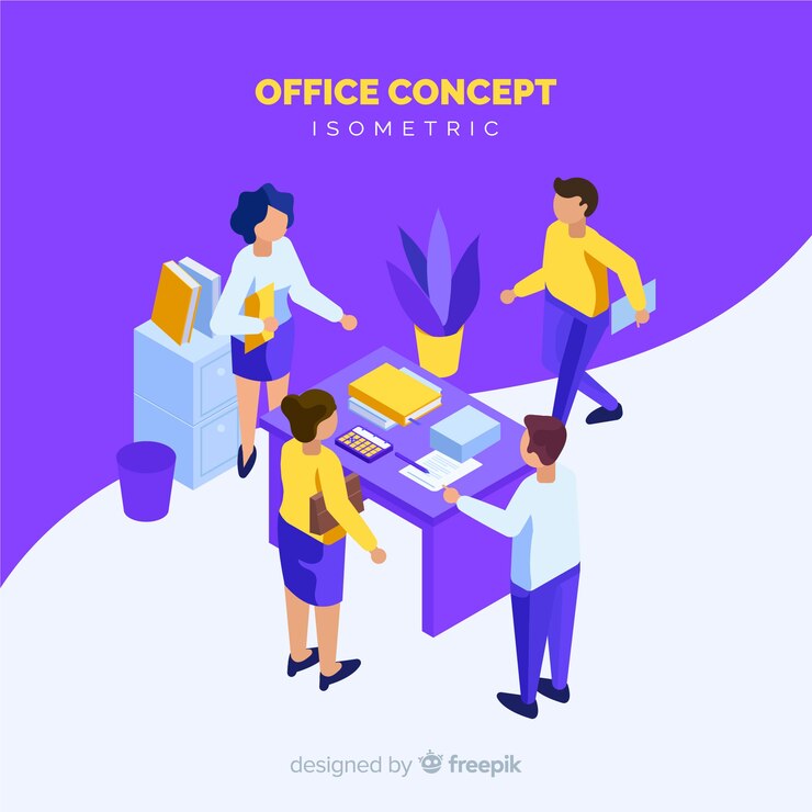 Vector gratuito escena isométrica de gente en la oficina