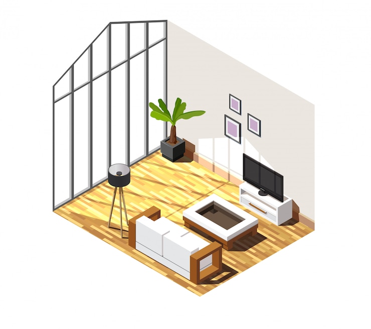 Vector gratuito escena isométrica interior de sala de estar