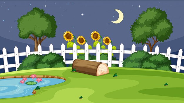 Escena del jardín de noche