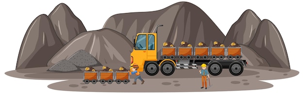 Escena de minería de carbón con camión de construcción.
