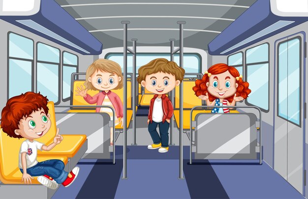 Escena con mucha gente usando transporte público.