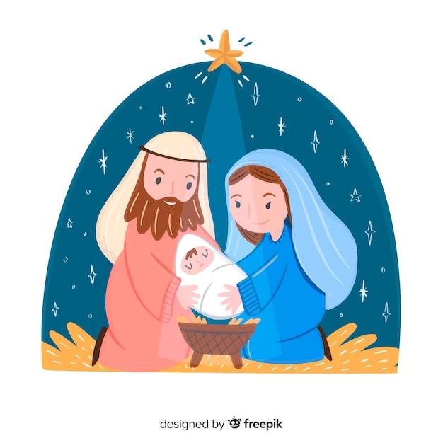 Vector gratuito escena de nacimiento navideño dibujada a mano