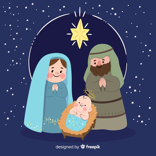Escena de nacimiento navideño dibujada a mano