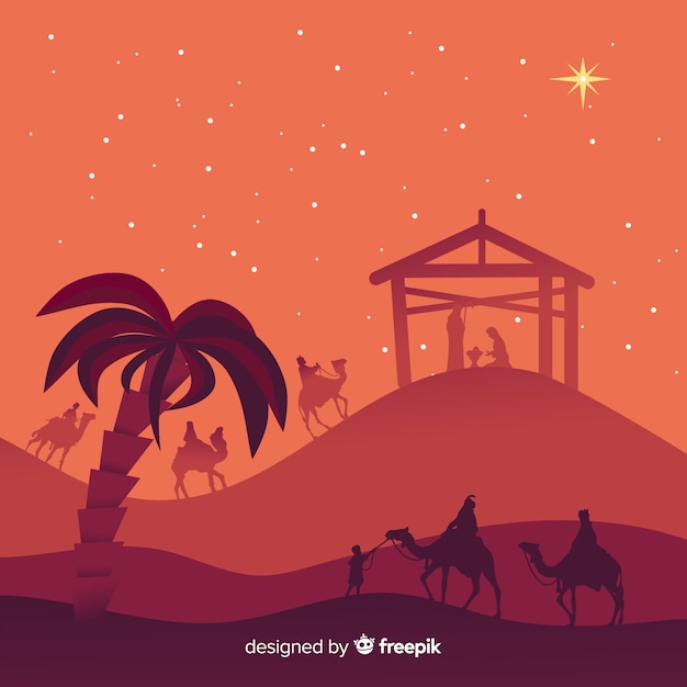 Vector gratuito escena de nacimiento navideño en diseño plano