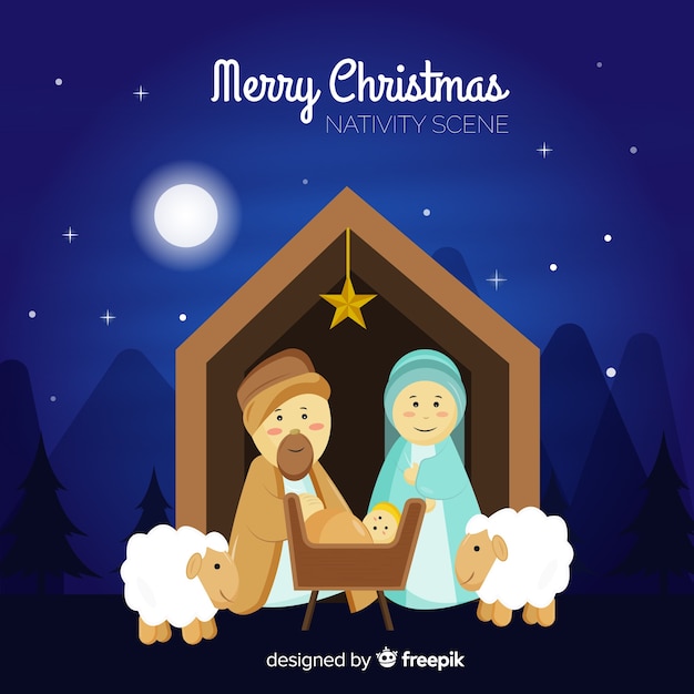 Vector gratuito escena de nacimiento navideño en diseño plano