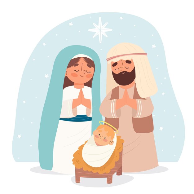Escena de natividad dibujada a mano