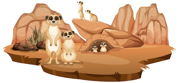 Vector gratuito escena de naturaleza aislada con familia suricata