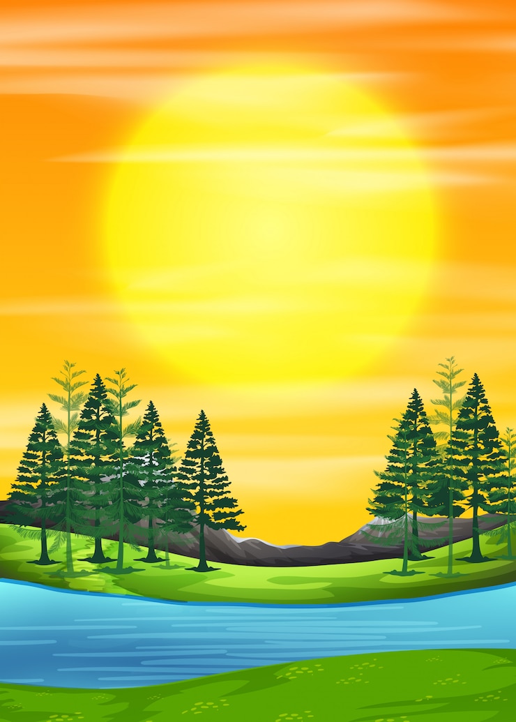 Vector gratuito una escena de la naturaleza del amanecer.