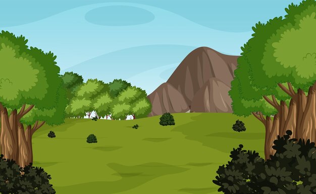 Escena de la naturaleza con árboles y campos.