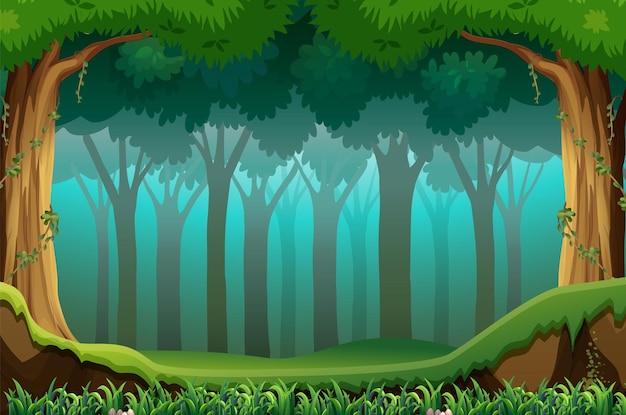 Vector gratuito escena de la naturaleza con muchos árboles.