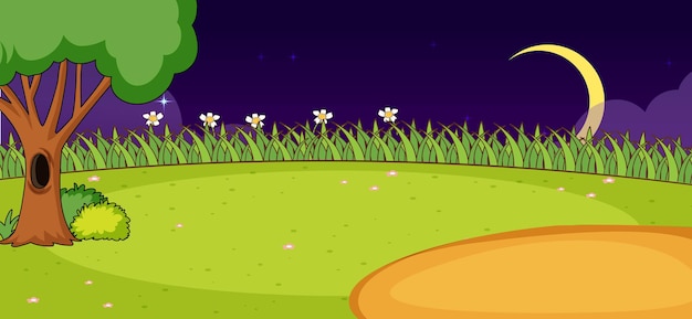 Vector gratuito escena de la naturaleza del parque vacío en la noche en estilo simple