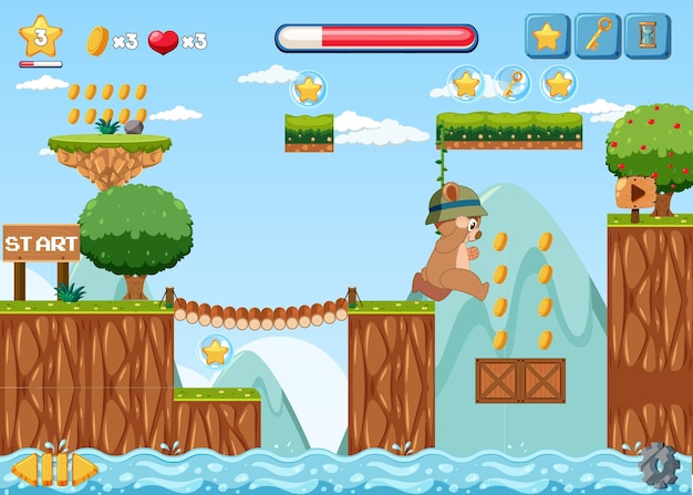 Una escena de la naturaleza de la plantilla del juego.