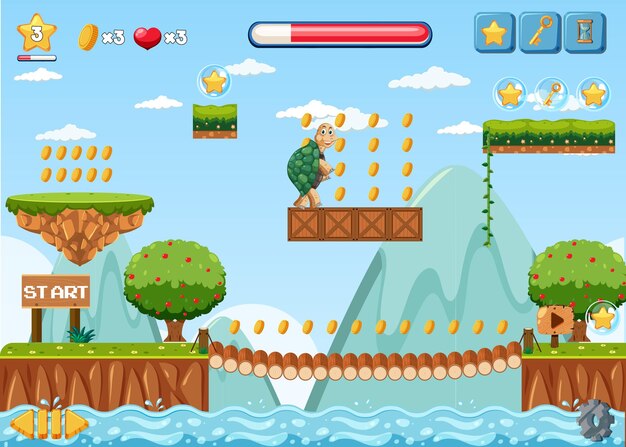 Una escena de la naturaleza de la plantilla del juego.