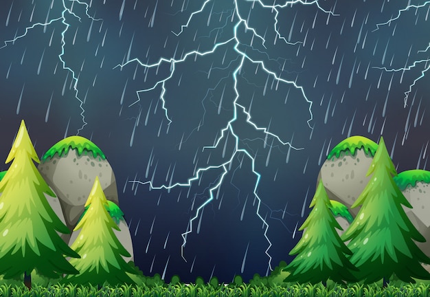 Vector gratuito una escena de la naturaleza tormenta.