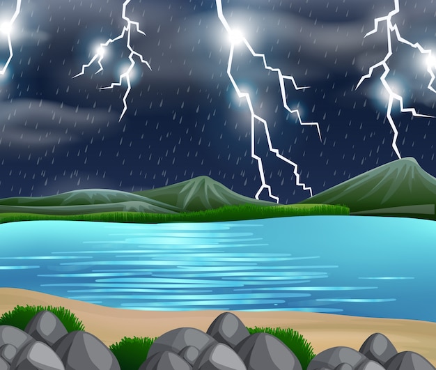 Vector gratuito una escena de la naturaleza de la tormenta.