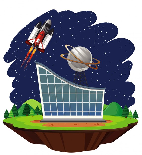 Escena con nave espacial volando en el cielo