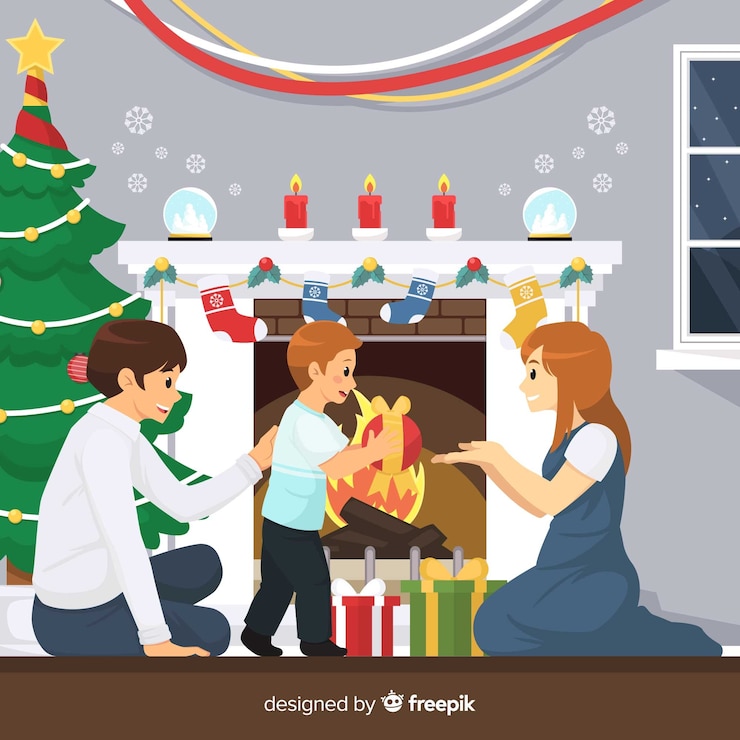 Vector gratuito escena navidad familia feliz