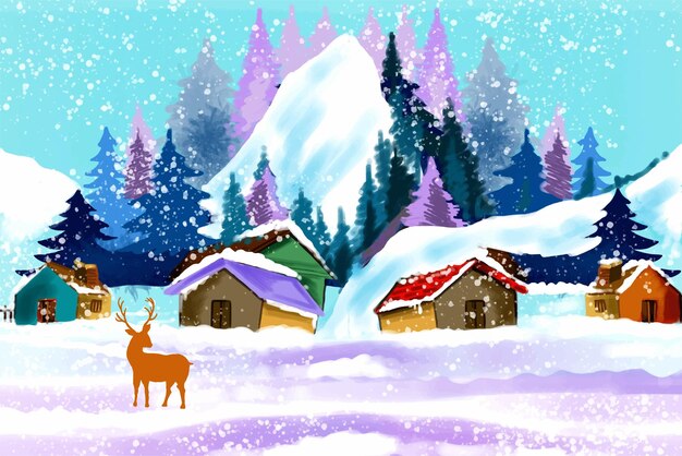 Escena navideña con casas cubiertas de nieve fondo del paisaje