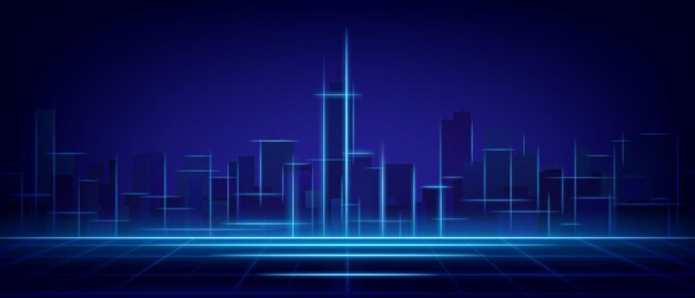 La escena de neón abstracta de la ciudad tecnológica