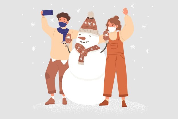 Vector gratuito escena de nieve navideña - con máscaras
