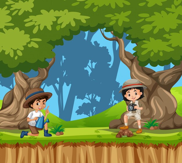 Escena con niño y niña en el parque