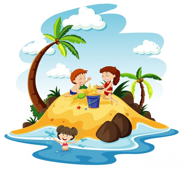 Escena del océano con gente divirtiéndose en la playa
