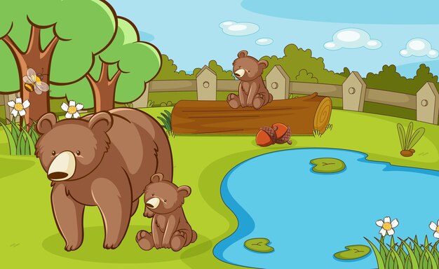 Escena con osos grizzly en el parque.