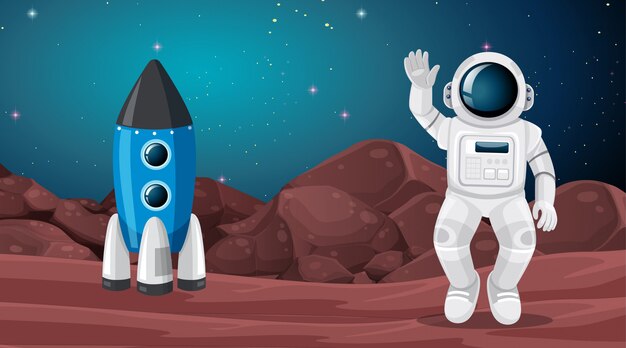 Escena del paisaje de astronauta y marte