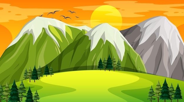 Vector gratuito escena de paisaje en blanco del parque natural al atardecer