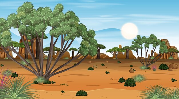 Escena del paisaje del bosque de la sabana africana durante el día