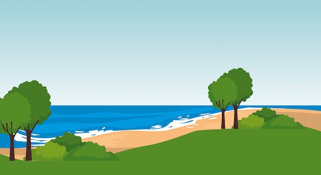 Vector gratuito escena del paisaje marino de playa