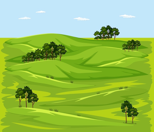 Vector gratuito escena de paisaje de naturaleza de prado verde en blanco