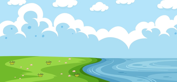 Vector gratuito escena de paisaje de parque vacío con orilla del río