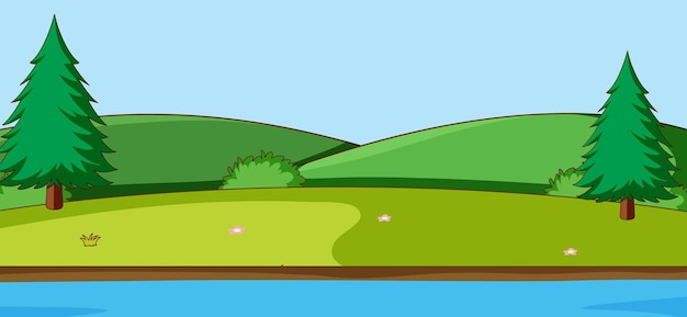 Vector gratuito escena de paisaje de parque vacío con río