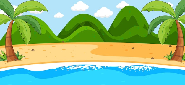 Vector gratuito escena de paisaje de playa vacía con montañas