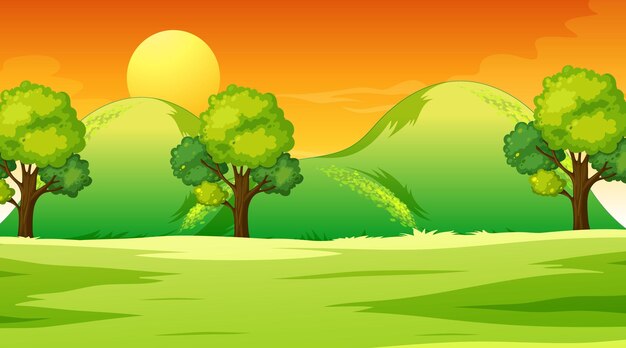 Escena de paisaje de pradera en blanco al atardecer