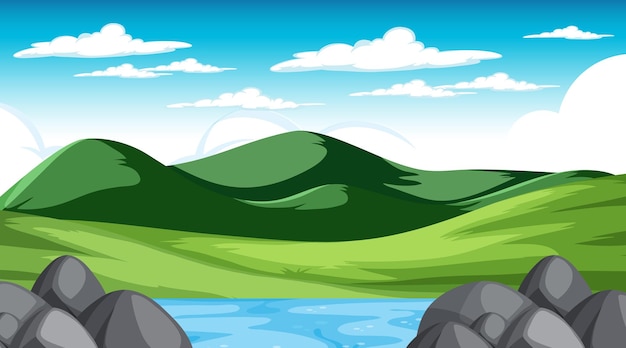 Vector gratuito escena de paisaje de pradera en blanco durante el día