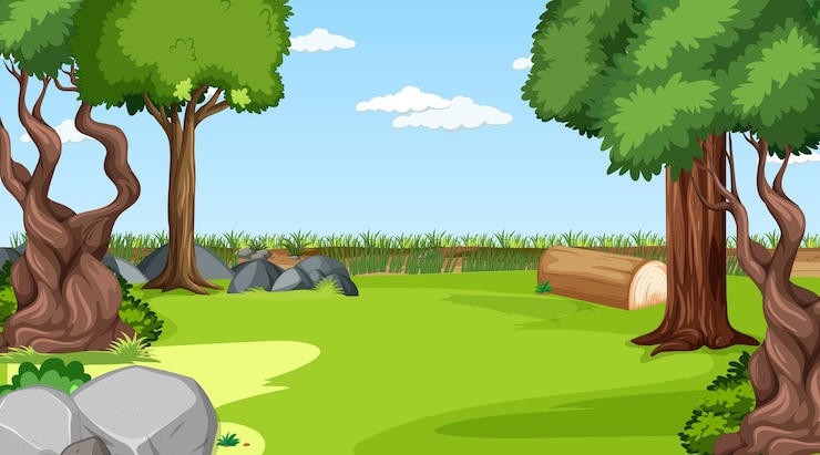 Vector gratuito escena de paisaje de pradera en blanco con muchos árboles