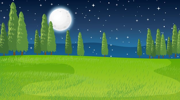 Escena de paisaje de pradera en blanco por la noche