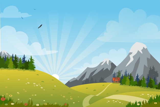 Vector gratuito escena de paisaje de primavera